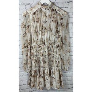 HOUSE of HARLOW 1960 Women’s Smocked Mini Dress Neutral Florals Small